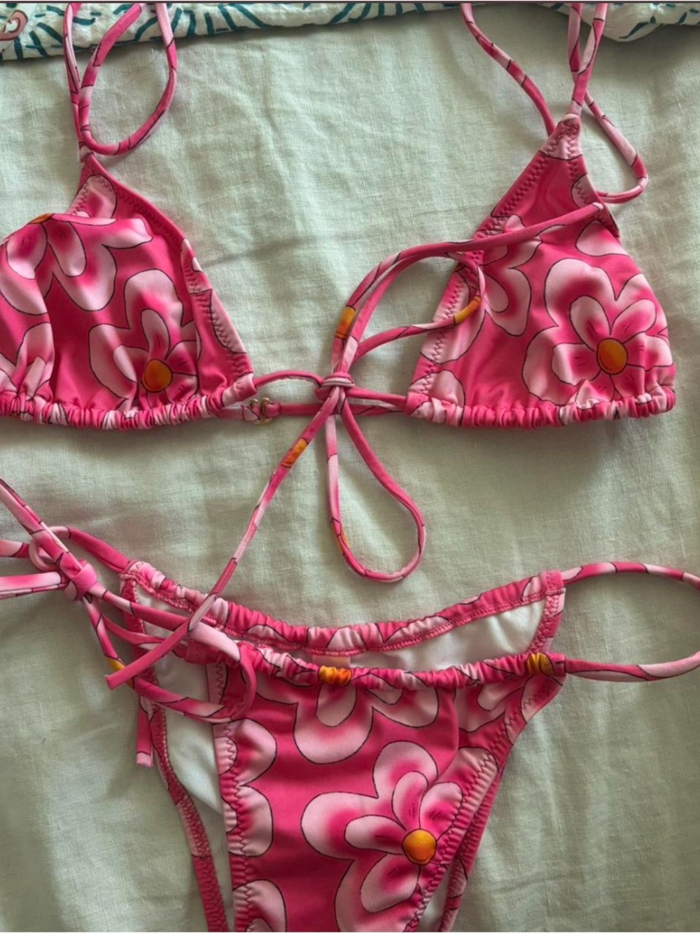 Heavy manners Pink Floral String Bikini Set